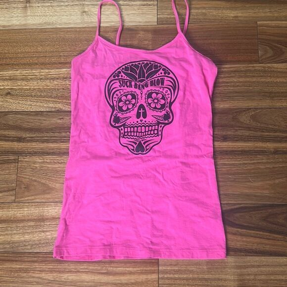 No boundaries‎ pink spaghetti strap candy skull tank top summer whimsygoth - Picture 1 of 4